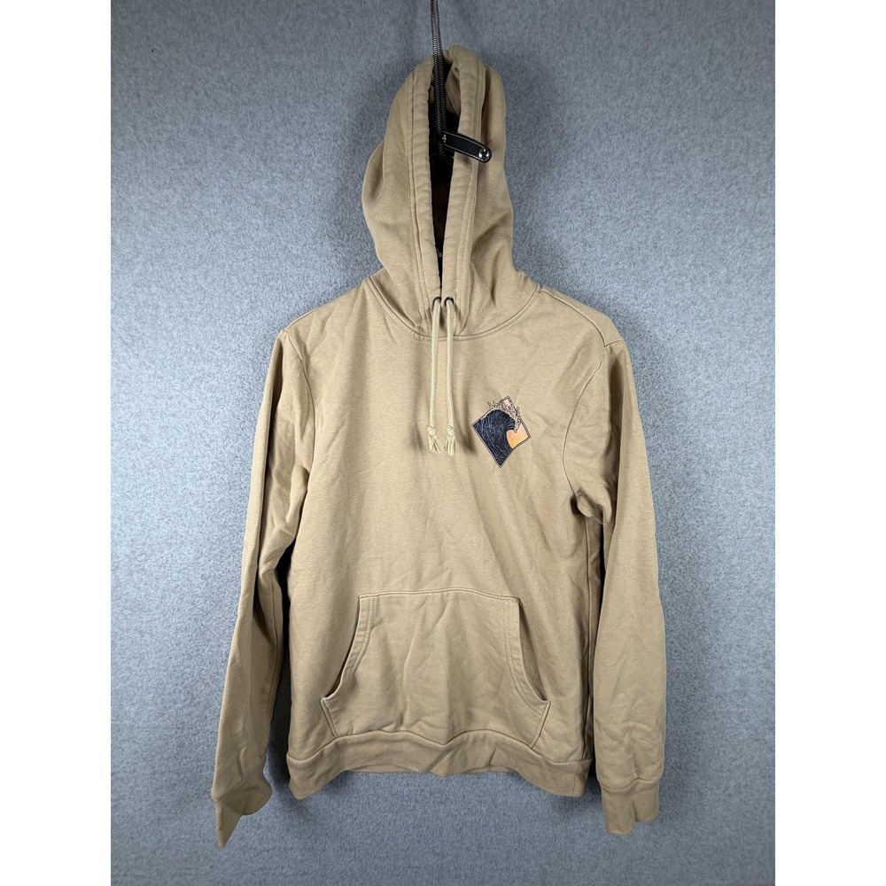 Old Navy Hoodie Mens Small Beige Aloha Hawaii Wave Graphic Pullover Sweatshirt